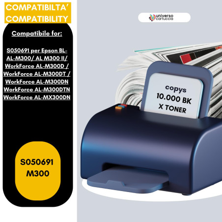 univerocartuccia® 2 x Toner Compatible pour Epson AL-M300 S050691 Workforce AL-M300D/Workforce al-m300dt/Workforce al-m300dn Wor