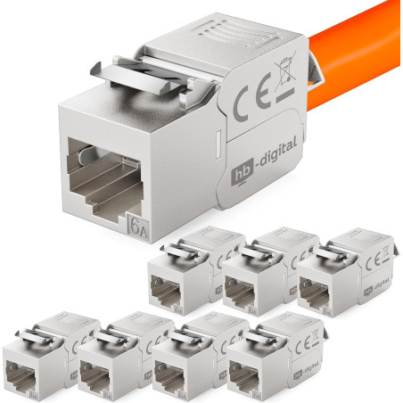 HB-DIGITAL 8x Module Keystone RJ45 CAT 6a Prise Réseau 10 Gbit/s STP Blindé AWG 22-24 Connexion LSA Sans Outil pour Câble Ethern