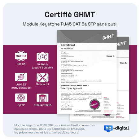 HB-DIGITAL 8x Module Keystone RJ45 CAT 6a Prise Réseau 10 Gbit/s STP Blindé AWG 22-24 Connexion LSA Sans Outil pour Câble Ethern
