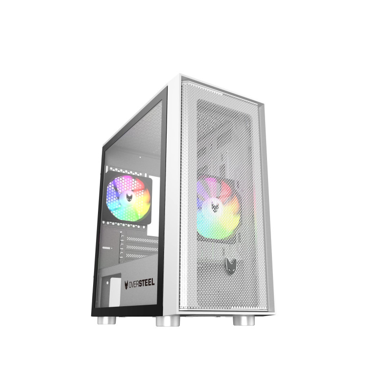 Boîtier PC Gaming Oversteel AERIS avec 2 Ventilateurs ARGB, Blanc Boîtier PC Gaming Oversteel AERIS avec 2 Ventilateurs ARGB, Blanc