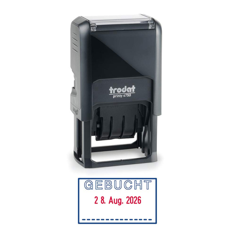 Trodat 4750/L7 Printy Tampon dateur avec plaque texte « Gebucht » Noir [Français non garanti]