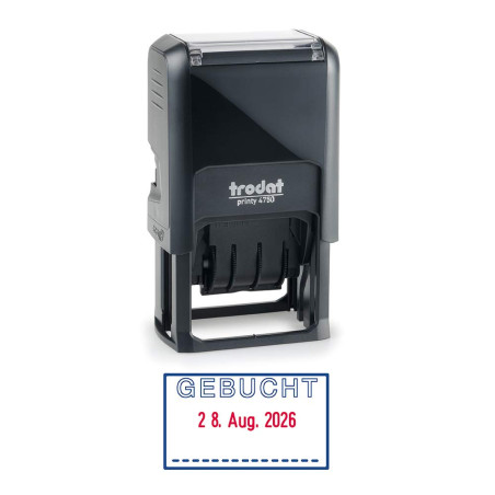 Trodat 4750/L7 Printy Tampon dateur avec plaque texte « Gebucht » Noir [Français non garanti]