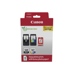 Canon PG-560 CL-561 Pack de 2 cartouches (1x Noir 1x Couleur) Certifié Canon + 50 feuilles Papier Photo Canon 10x15cm (Emballage