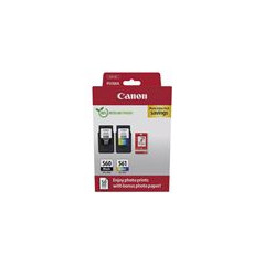 Canon PG-560 CL-561 Pack de 2 cartouches (1x Noir 1x Couleur) Certifié Canon + 50 feuilles Papier Photo Canon 10x15cm (Emballage