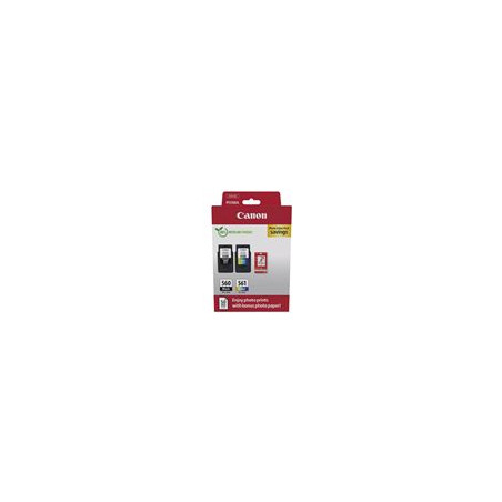 Canon PG-560 CL-561 Pack de 2 cartouches (1x Noir 1x Couleur) Certifié Canon + 50 feuilles Papier Photo Canon 10x15cm (Emballage