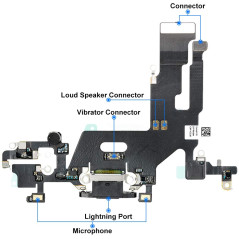 MMOBIEL Connecteur de Charge Compatible avec iPhone 11-6.1 inch - 2019 - Dock Connector - Câble Nappe de Rechange - avec Jack Au