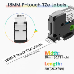 Markurlife Compatible avec Brother TZe 18mm Ruban pour ÉtiqueteuseTZe-241 TZe-141 TZe-441 TZe-541 TZe-641 TZe-741 Laminé Etiquet