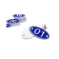Numéros de table ovales gravés en ABS 30 mm x 50 mm Bleu 1 à 50 Numéros de table ovales gravés en ABS 30 mm x 50 mm Bleu 1 à 50