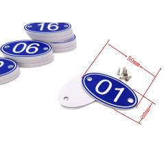 Numéros de table ovales gravés en ABS 30 mm x 50 mm Bleu 1 à 50