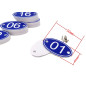 Numéros de table ovales gravés en ABS 30 mm x 50 mm Bleu 1 à 50 Numéros de table ovales gravés en ABS 30 mm x 50 mm Bleu 1 à 50