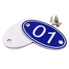 Numéros de table ovales gravés en ABS 30 mm x 50 mm Bleu 1 à 50