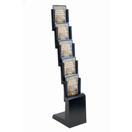 DISPLAY SALES Présentoir à borchure noir sur pied | Support avec 5 compartiments en acrylique | Porte brochures pliable avec sac