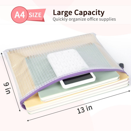 A4 pochette transparente zippée 12Pcs Pochette Document, 12 Couleurs Pochette Plastique pour Stockage documents, Cosmétiques et