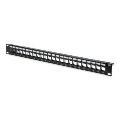 DIGITUS Panneau de Brassage - Modulaire - pour modules Keystone - 19 Pouces - 24 Ports - Blindé - Montage en Rack 1U - Noir