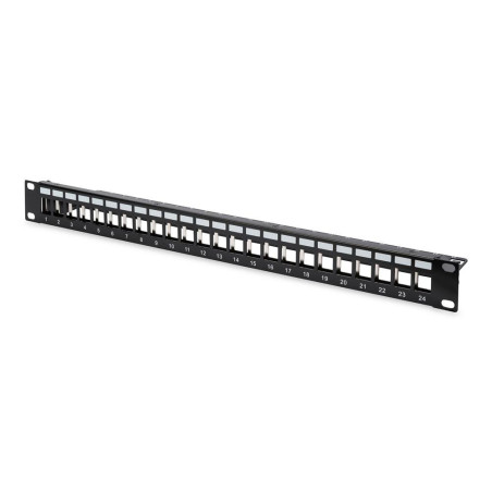 DIGITUS Panneau de Brassage - Modulaire - pour modules Keystone - 19 Pouces - 24 Ports - Blindé - Montage en Rack 1U - Noir