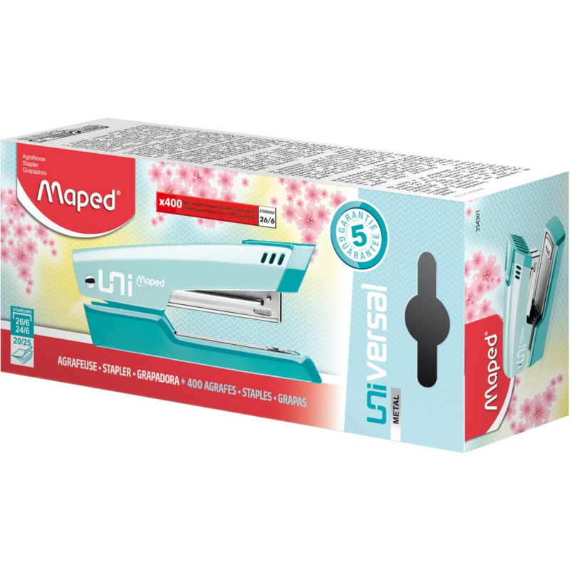 Maped - Agrafeuse Métal Universal - Agrafage + Cloutage - Compatible Agrafes N°24/6 et 26/6 - Capacité 20 à 25 Feuilles - Avec 4 Maped - Agrafeuse Métal Universal - Agrafage + Cloutage - Compatible Agrafes N°24/6 et 26/6 - Capacité 20 à 25 Feuilles - Avec 4