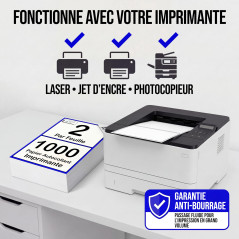 Lot de 1 000 étiquettes autocollantes blanches pour imprimante A4, 2 par feuille | Imprimante adhésive A5, 2 par feuille d'étiqu