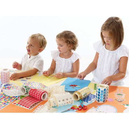 Apli kids 14769 - Boite de 4 Rouleaux de Gommettes Rondes 33 mm, Multicolore