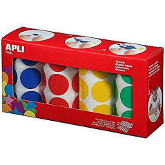 Apli kids 14769 - Boite de 4 Rouleaux de Gommettes Rondes 33 mm, Multicolore