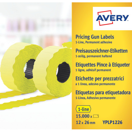 Avery Rouleaux de 1500 Étiquettes Jaunes Adhésif Permanent 26 x 12 mm - Lot de 10