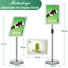 Mutualsign Porte affiche A4 Présentoir sur pied, Support pour affiche, Présentoir publicitaire remplaçable, Support de signe en 