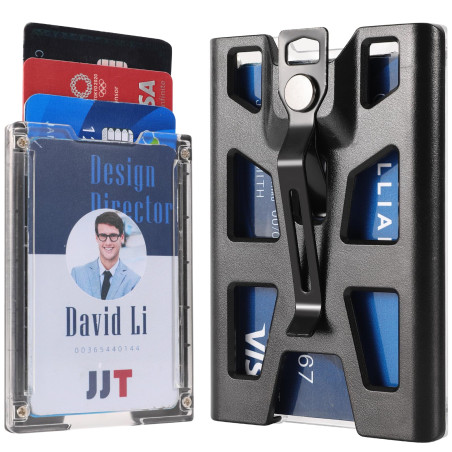Porte-badge en plastique rigide, avec lanière et clip en métal - 4 emplacements pour cartes