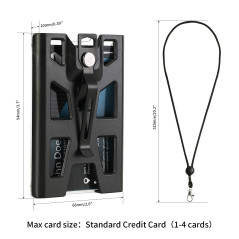 Porte-badge en plastique rigide, avec lanière et clip en métal - 4 emplacements pour cartes