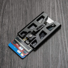 Porte-badge en plastique rigide, avec lanière et clip en métal - 4 emplacements pour cartes