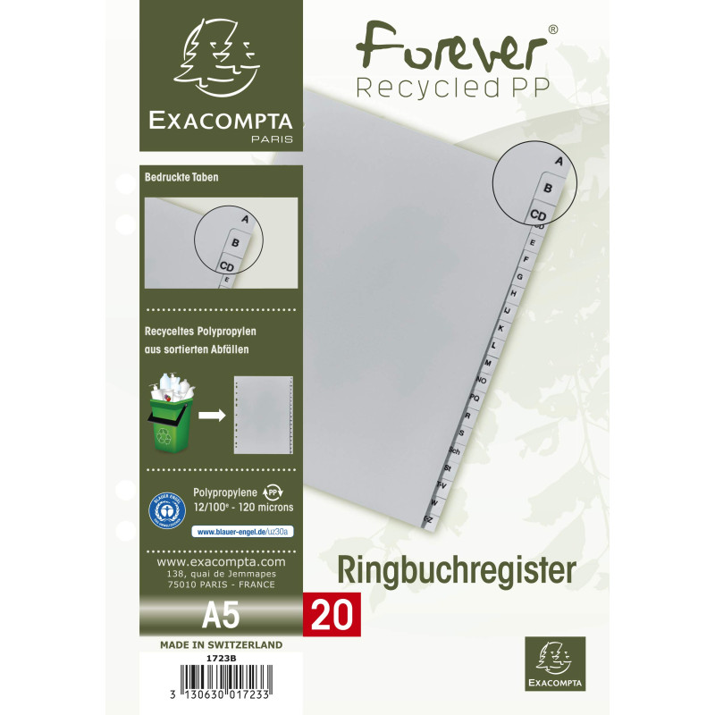 Exacompta - Réf 1723B - Intercalaires en polypropylène gris - 20 touches imprimées - alphabet allemand - format 2/3 A4 - polypro Exacompta - Réf 1723B - Intercalaires en polypropylène gris - 20 touches imprimées - alphabet allemand - format 2/3 A4 - polypro