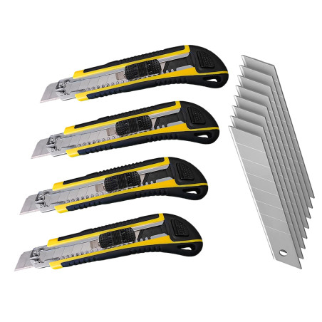 LEDLUX 4 Kit Cutter professionnel 18 mm, coupe-papier, 8 lames de rechange pour coupe-papier