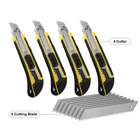 LEDLUX 4 Kit Cutter professionnel 18 mm, coupe-papier, 8 lames de rechange pour coupe-papier