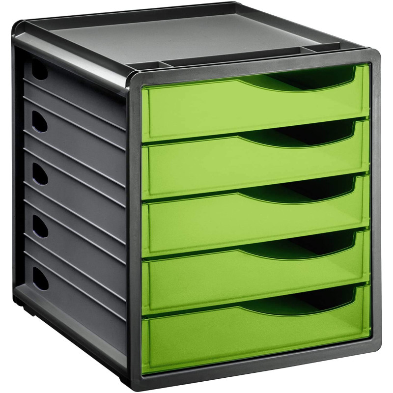 Rotho Spacemaker Boîte à Tiroirs / Boîte de Bureau à 5 Tiroirs, Plastique (Ps) sans BPA, Vert / Noir, 33,5 X 28,5 X 32,0 cm Rotho Spacemaker Boîte à Tiroirs / Boîte de Bureau à 5 Tiroirs, Plastique (Ps) sans BPA, Vert / Noir, 33,5 X 28,5 X 32,0 cm