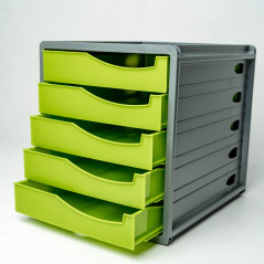 Rotho Spacemaker Boîte à Tiroirs / Boîte de Bureau à 5 Tiroirs, Plastique (Ps) sans BPA, Vert / Noir, 33,5 X 28,5 X 32,0 cm