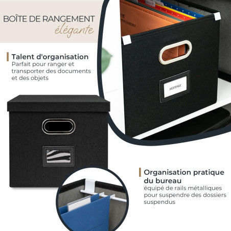 HMF Boîte de rangement avec couvercle pour dossiers suspendus DIN A4 | boite dossier suspendu | convient pour Kallax | 33 x 37,5