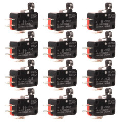 Gebildet 12pièces V-155-1C25 Micro Interrupteur Levier de Rouleau de Charnière 1NO 1NC, 3Broches SPDT Fin de Course de Charniere
