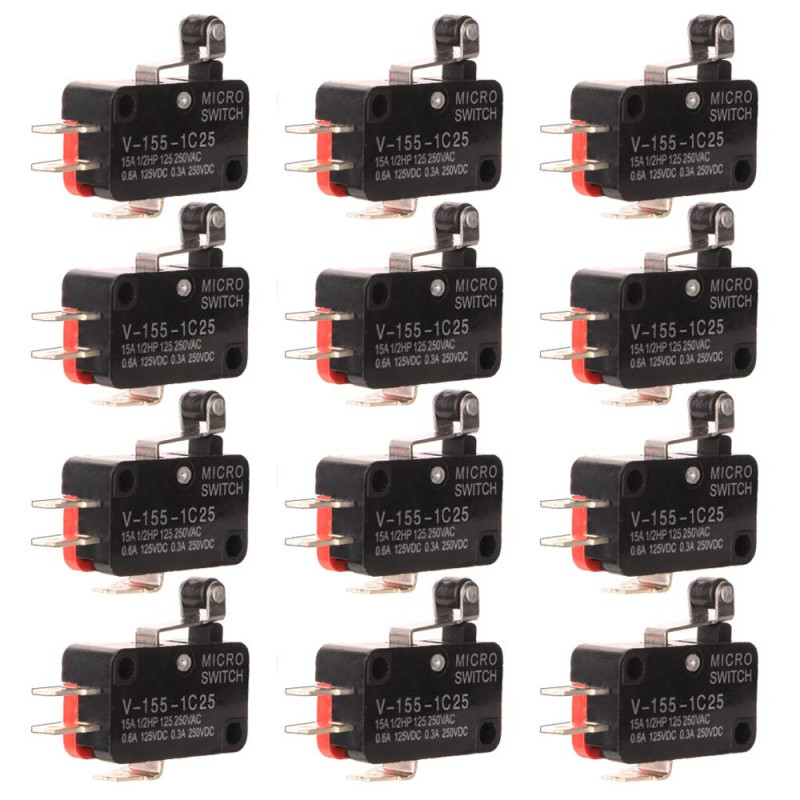 Gebildet 12pièces V-155-1C25 Micro Interrupteur Levier de Rouleau de Charnière 1NO 1NC, 3Broches SPDT Fin de Course de Charniere Gebildet 12pièces V-155-1C25 Micro Interrupteur Levier de Rouleau de Charnière 1NO 1NC, 3Broches SPDT Fin de Course de Charniere