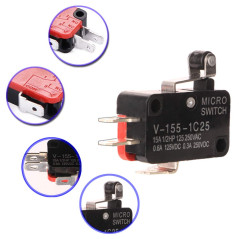 Gebildet 12pièces V-155-1C25 Micro Interrupteur Levier de Rouleau de Charnière 1NO 1NC, 3Broches SPDT Fin de Course de Charniere