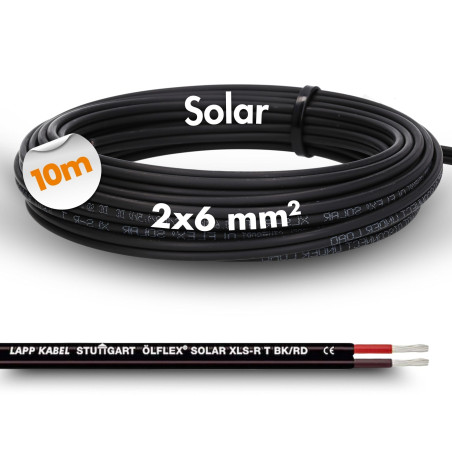 10 mètres de câble solaire Lapp ÖLFLEX SOLAR XLS-R T 2X6 mm² BK/RD Câble solaire jumelé