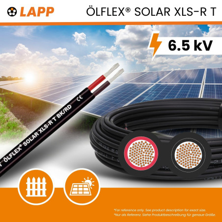 10 mètres de câble solaire Lapp ÖLFLEX SOLAR XLS-R T 2X6 mm² BK/RD Câble solaire jumelé