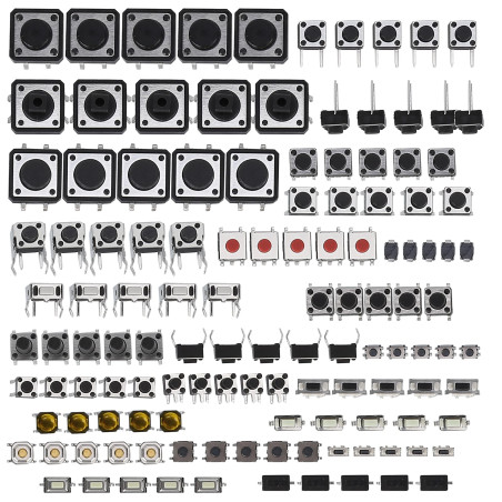 125 Pièces Interrupteurs à Bouton-Poussoir Tactiles, 25 Valeurs 12V 50mA Kit D'assortiment de Micro Tact Momentané Interrupteurs
