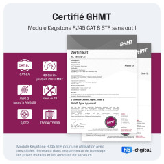HB-DIGITAL 12x Module Keystone RJ45 CAT 8 Métallique Blindé STP - Certifié GHMT - 40 Gbit/s Sans Outil pour Câble Ethernet LAN,