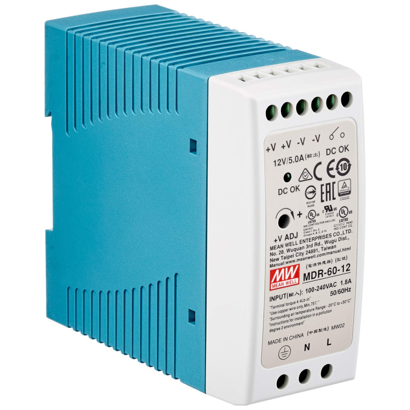 MeanWell, MDR-60-12 Bloc d'alimentation pour rail DIN 60 W 12 V 5 A MeanWell, MDR-60-12 Bloc d'alimentation pour rail DIN 60 W 12 V 5 A