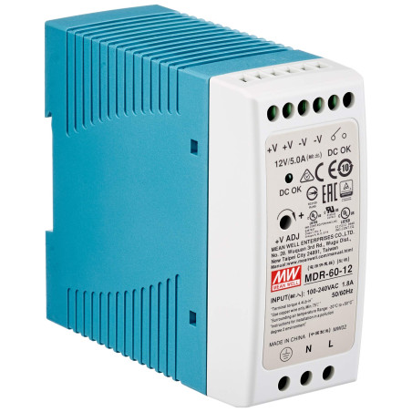 MeanWell, MDR-60-12 Bloc d'alimentation pour rail DIN 60 W 12 V 5 A