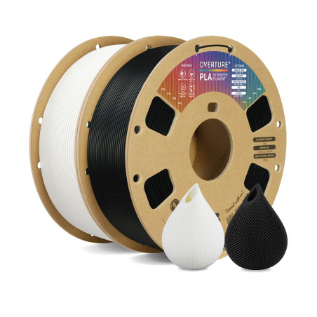OVERTURE PLA Filament 1.75mm, 2kg Bobine (4.4lbs) 3D Drucker PLA Filament, Précision Dimensionnelle +/- 0.02mm (Noir 1kg+ Blanc
