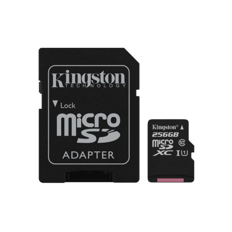 Kingston SDCS/256GB MicroSD Canvas Select UHS-I Classe 10 avec vitesse de lecture allant jusqu’à 80Mo/s ( avec adaptateur SD ) -