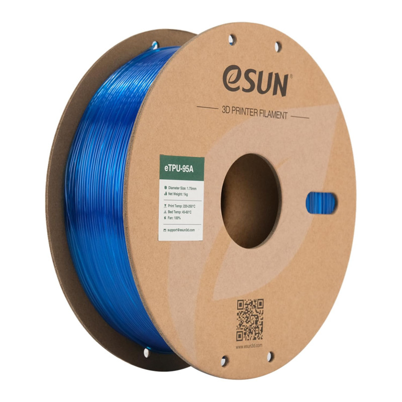 Filament d'impression 3D eSUN TPU-95A 1.75mm, Flexible, 1KG (2.2 LBS), Bleu Transparent Filament d'impression 3D eSUN TPU-95A 1.75mm, Flexible, 1KG (2.2 LBS), Bleu Transparent