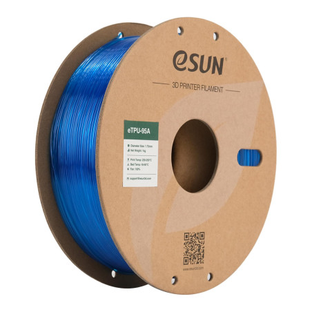 Filament d'impression 3D eSUN TPU-95A 1.75mm, Flexible, 1KG (2.2 LBS), Bleu Transparent