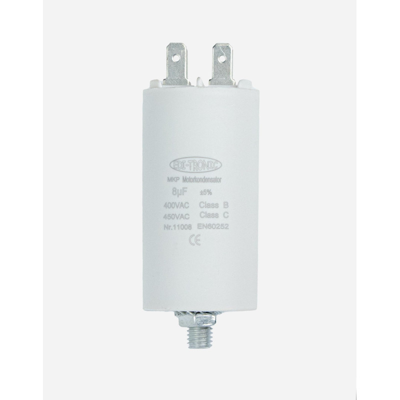 EDI-TRONIC Condensateur de Moteur, de Travail et de Démarrage - 8µF, 450V, M8 avec Cosses 6,3mm