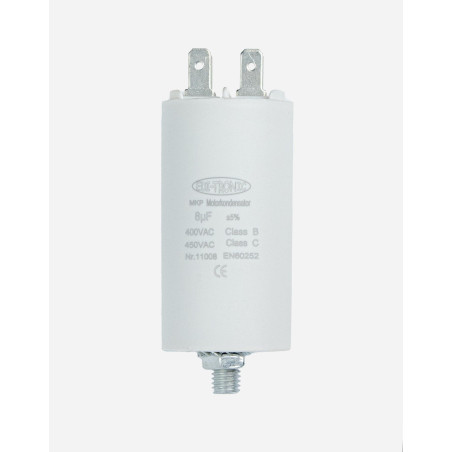 EDI-TRONIC Condensateur de Moteur, de Travail et de Démarrage - 8µF, 450V, M8 avec Cosses 6,3mm