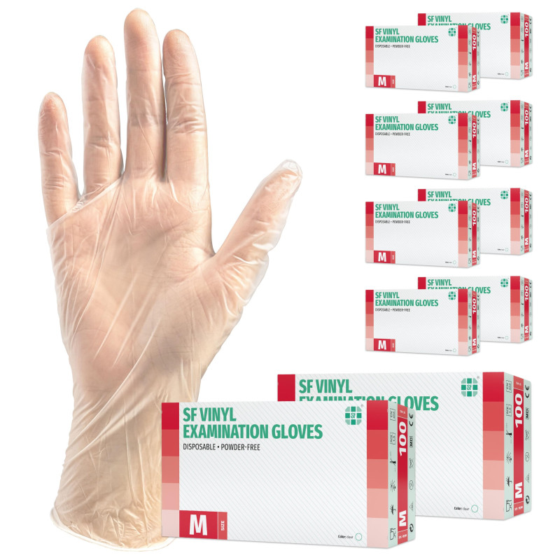 SF Gants vinyle taille M – 1000 (10х100) gants jetables, non poudrés, sans latex, usage médical, ménage, cuisine, tatouage et pr